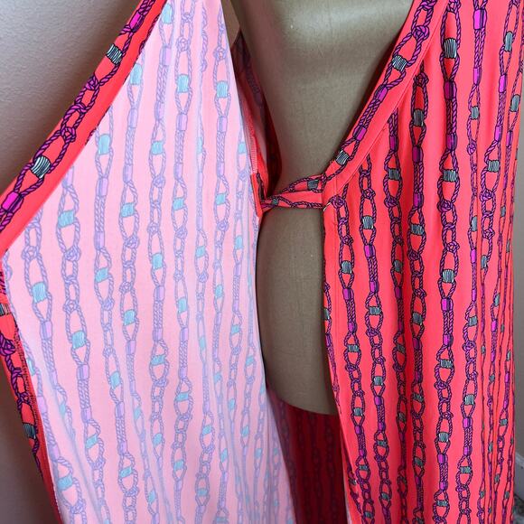 Julie Brown NYC Rope Print Coral Halter Maxi Wrap Dress Small - Picture 8 of 11